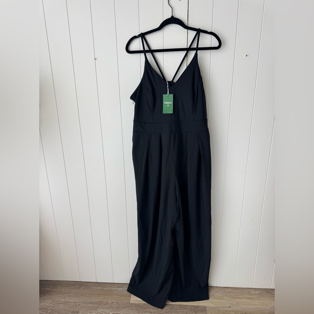 Halara Plus Size Black Wide-Leg Sleeveless Jumpsuit 1X V-Neck Strappy Pockets - Picture 6 of 10